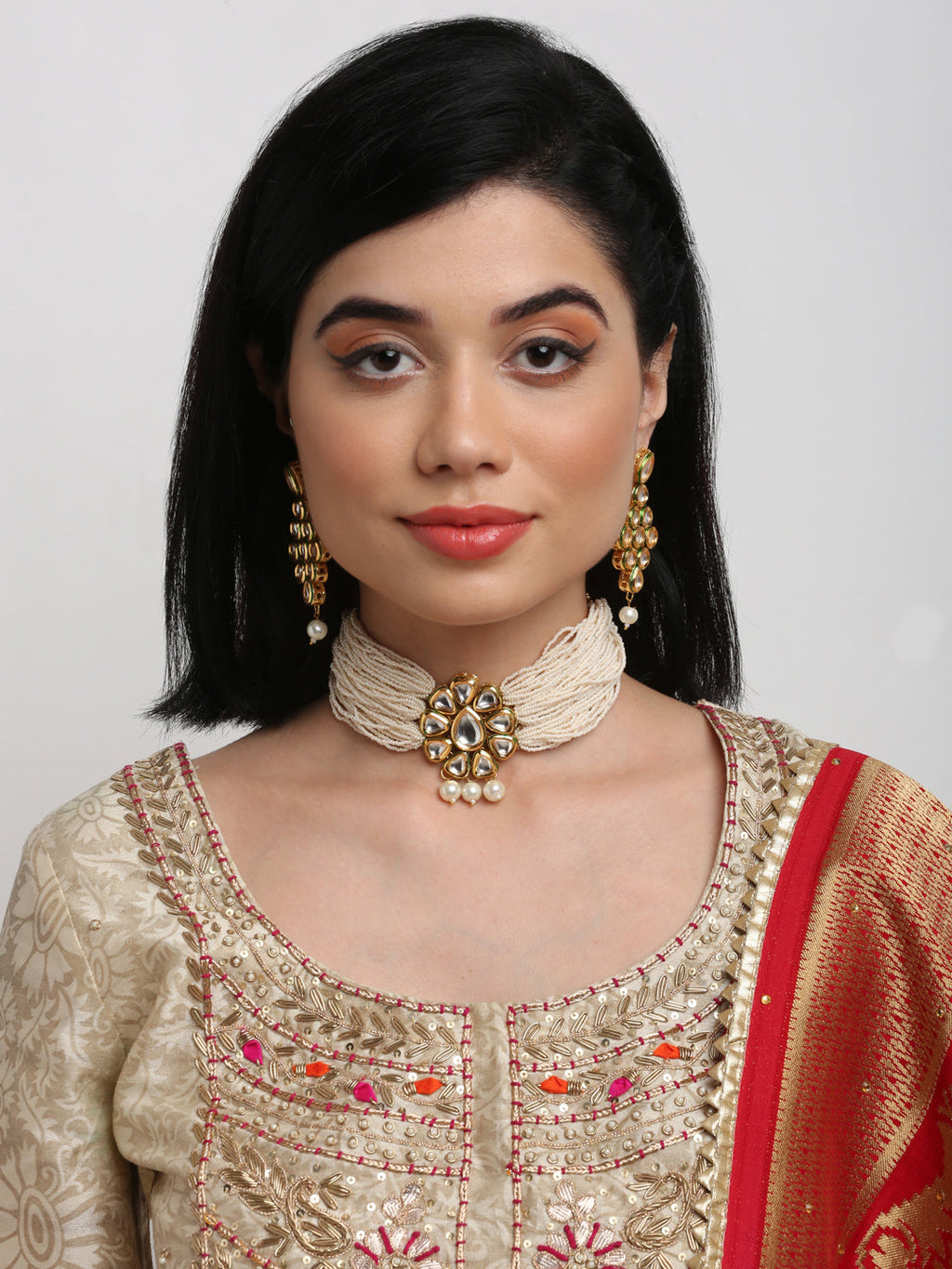 Kundan Choker With Earrings - Ruby Raang | Grocsy