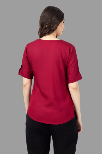 House of RP Women Maroon Rayon Solid Casual Tunic | Grocsy