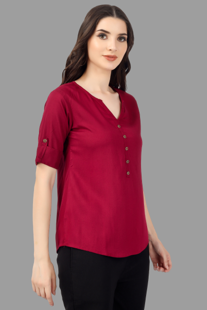 House of RP Women Maroon Rayon Solid Casual Tunic | Grocsy