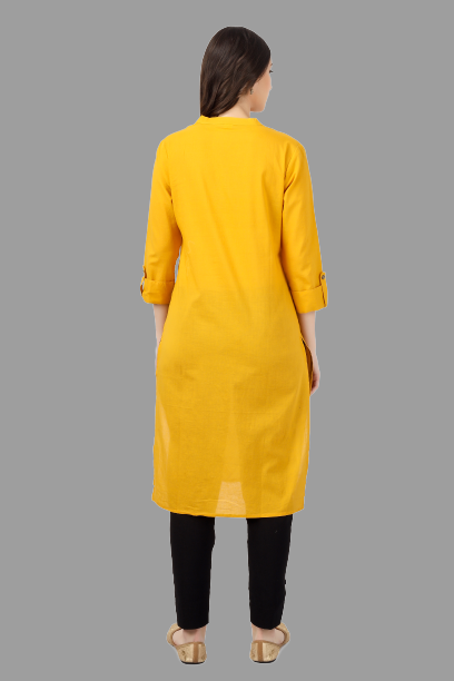 House of RP Women's Yellow Solid Cotton Straight Kurta | Grocsy
