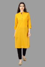 House of RP Women's Yellow Solid Cotton Straight Kurta | Grocsy
