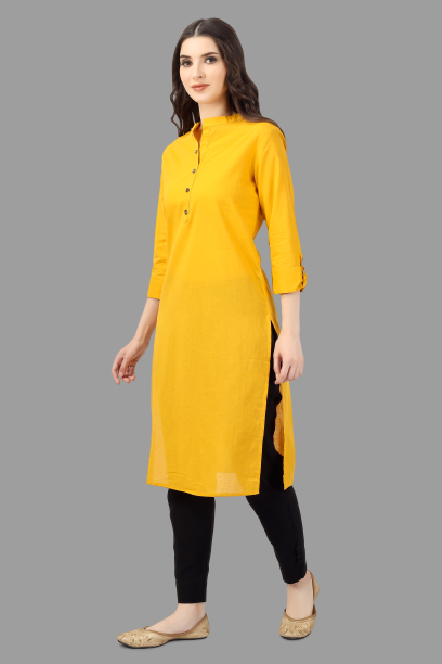 House of RP Women's Yellow Solid Cotton Straight Kurta | Grocsy