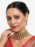 White Gold Toned Meenakari Kundan Choker With Earrings - Ruby Raang | Grocsy