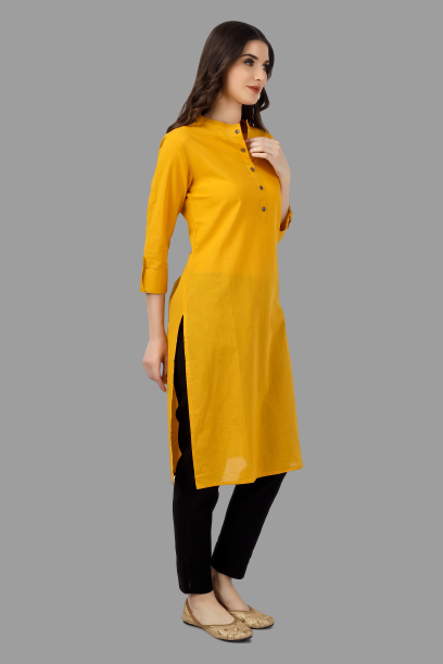 House of RP Women's Yellow Solid Cotton Straight Kurta | Grocsy