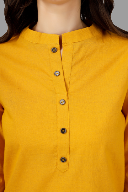 House of RP Women's Yellow Solid Cotton Straight Kurta | Grocsy