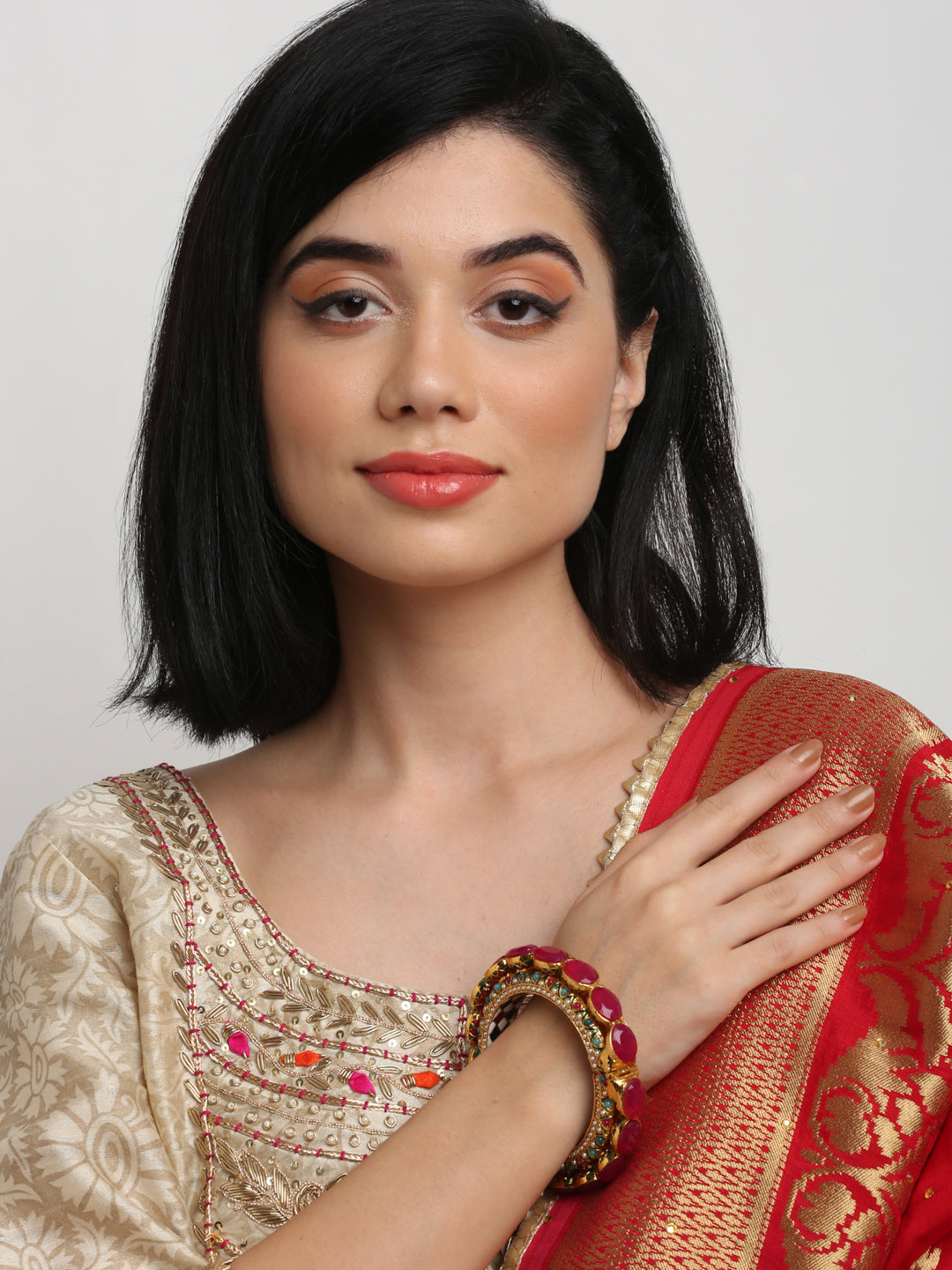 Single Multi Embellished Bangle - Ruby Raang | Grocsy