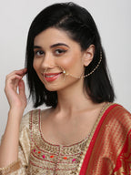 Gold-Polished Kundan Nose Ring - Ruby Raang | Grocsy