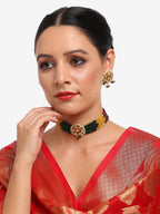 Multicoloured Kundan-Studded Beaded Choker Jewellery Set - Ruby Raang | Grocsy