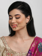Gold-Polished Kundan Nose Ring - Ruby Raang | Grocsy