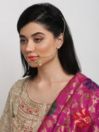 Gold-Polished Kundan Nose Ring - Ruby Raang | Grocsy