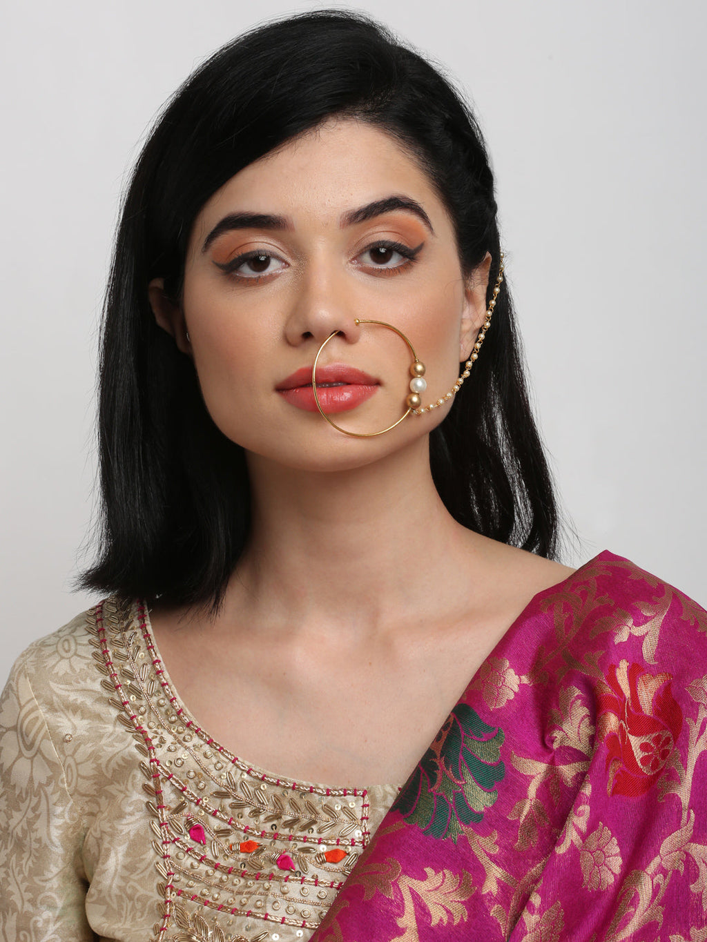 Gold-Polished Stone Nose Ring - Ruby Raang | Grocsy
