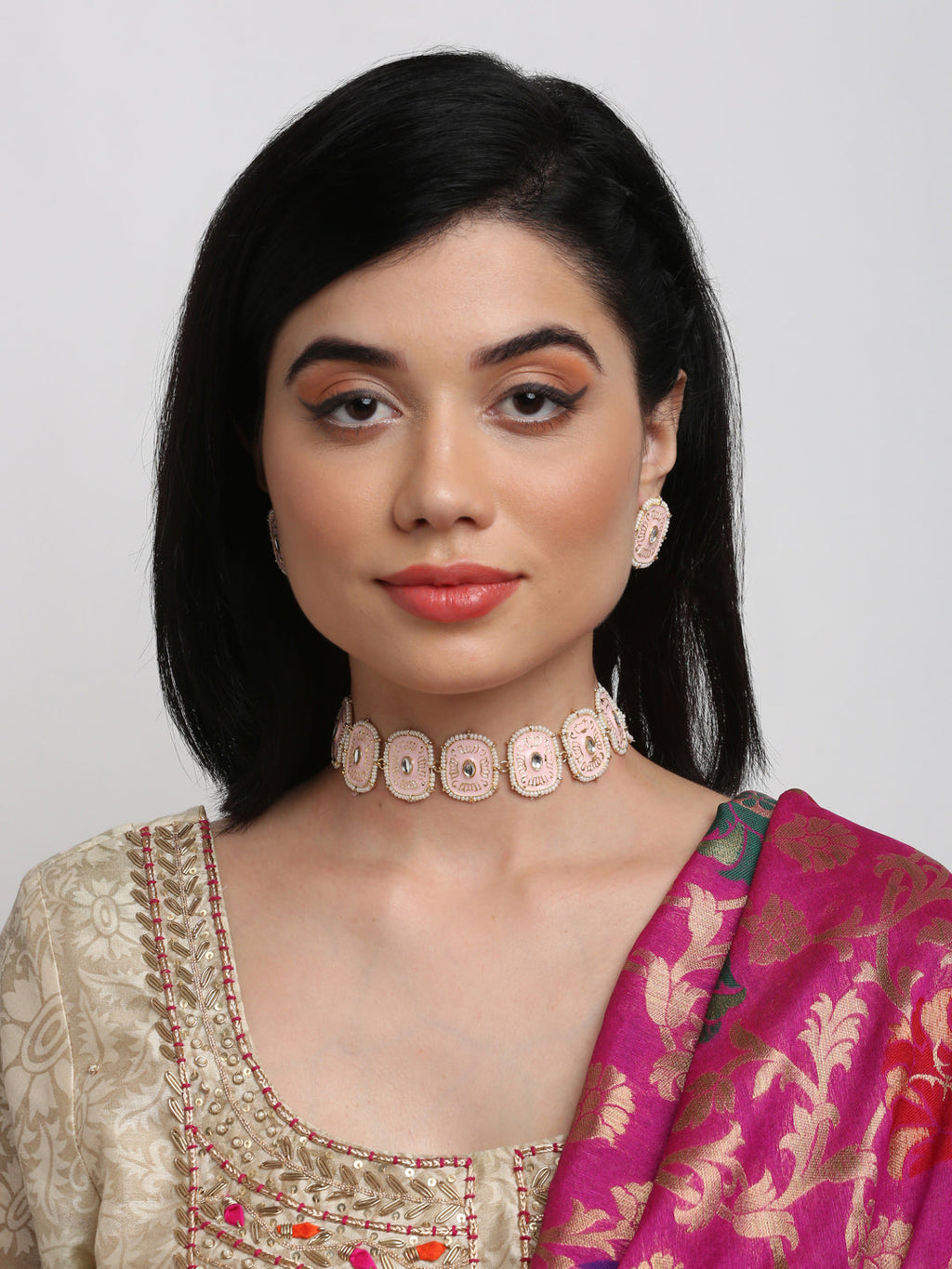 Kundan Neckpiece With Earrings - Ruby Raang | Grocsy