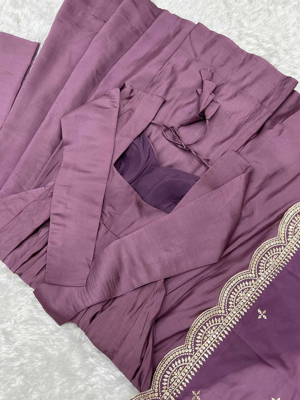 Lorenvalley Fashion Mauve Pure Roman Silk Chanderi Fabric Fully Flared Anarkali Pant With Dupatta Set - Mauve | Grocsy