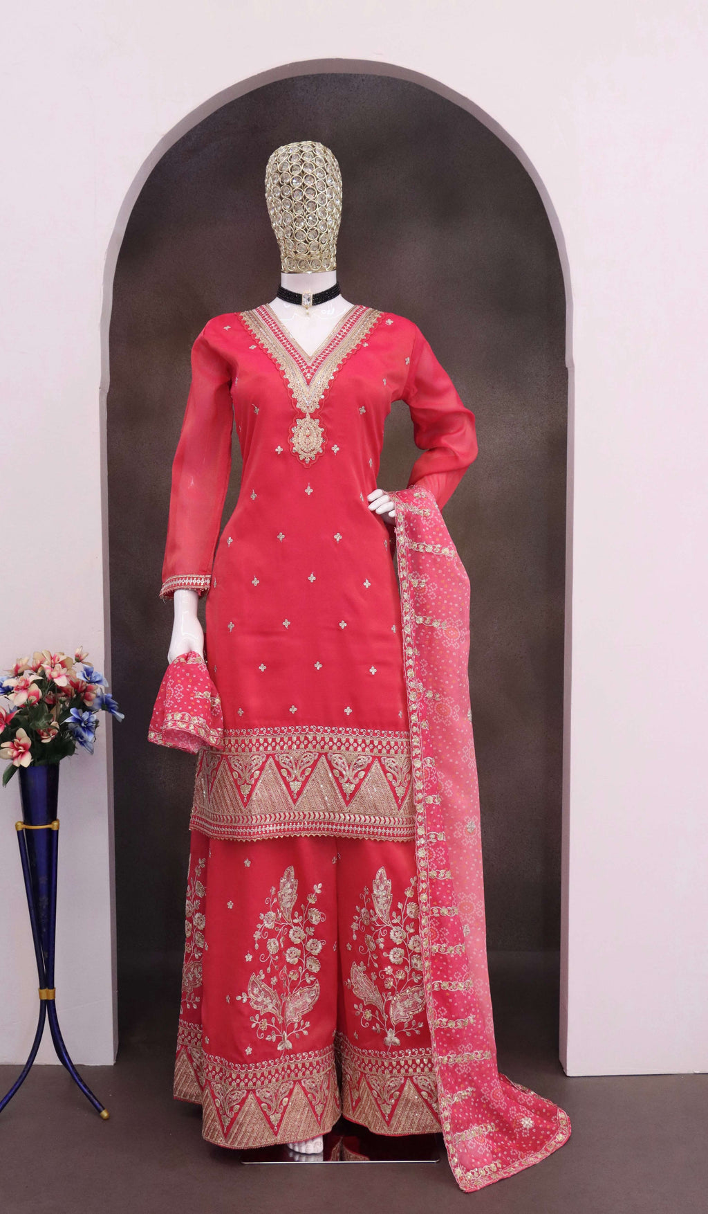 Evanik Party Wear Cosmos Silk With Sequins Embroidered Work Palazzo Set | Grocsy