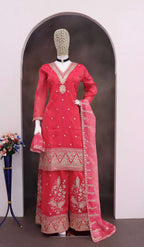 Evanik Party Wear Cosmos Silk With Sequins Embroidered Work Palazzo Set | Grocsy