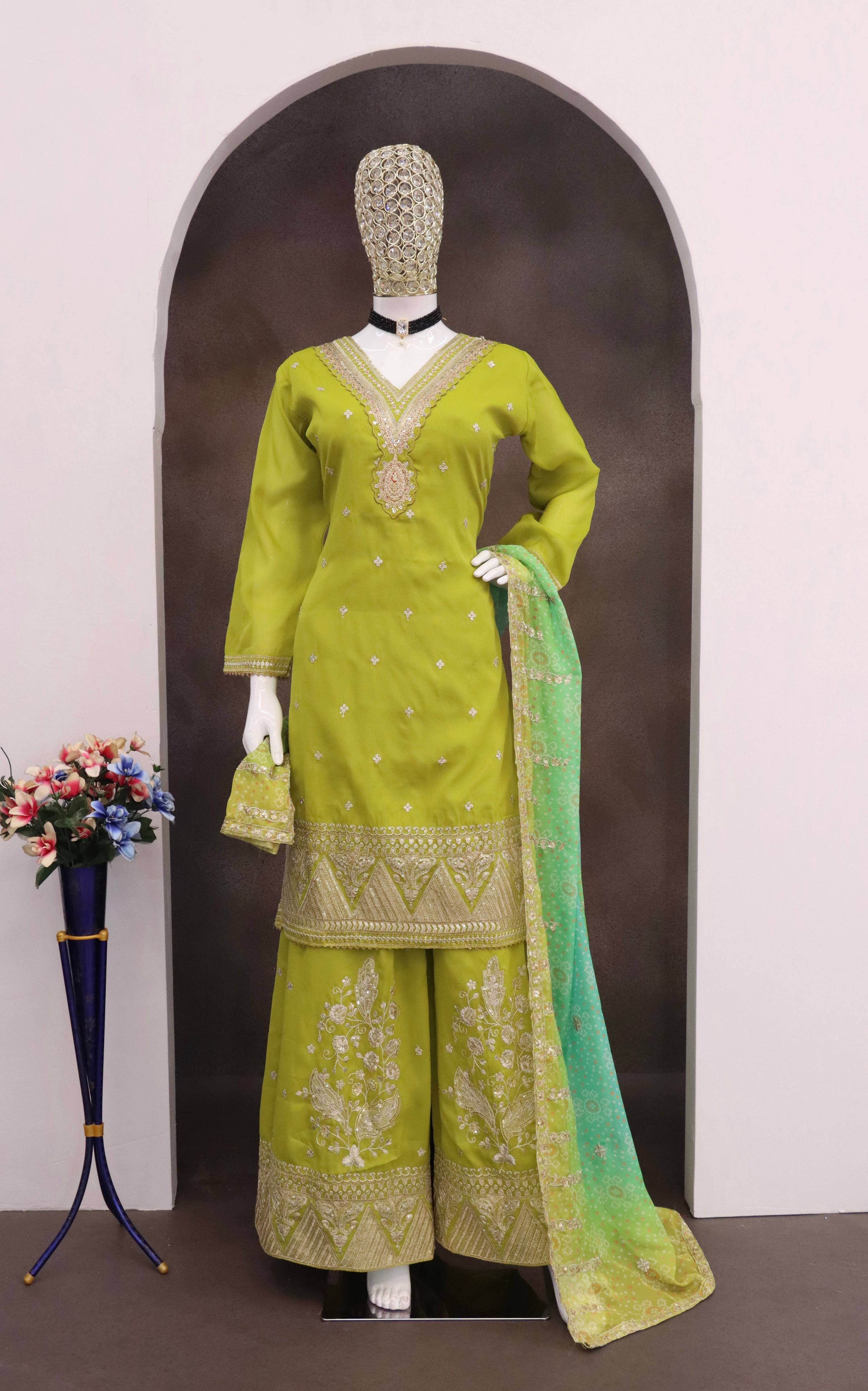 Evanik Party Wear Cosmos Silk With Sequins Embroidered Work Palazzo Set | Grocsy