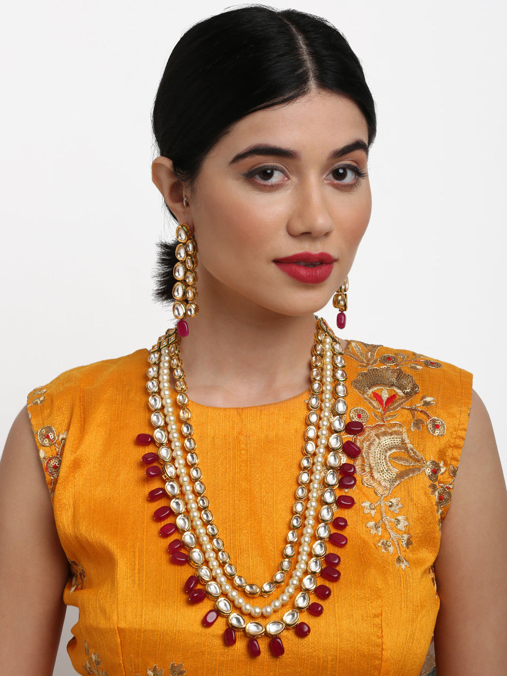 Kundan Neckpiece With Earrings - Ruby Raang | Grocsy