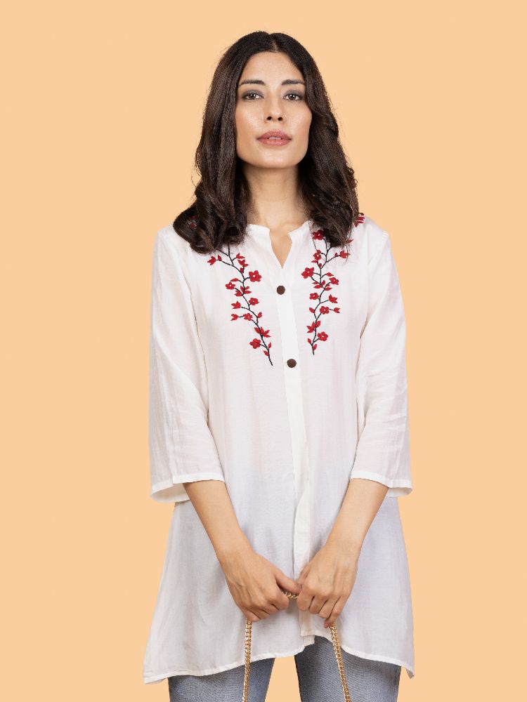 Gharana India Pure Muslin Chikankari Top With Intricate Floral Embroidery | Grocsy