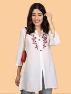 Gharana India Pure Muslin Chikankari Top With Intricate Floral Embroidery | Grocsy