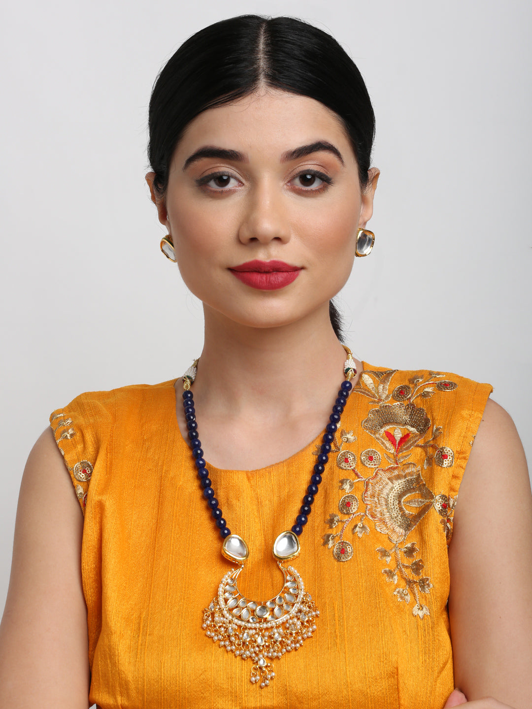 Stone Kundan Neckpiece With Studs - Ruby Raang | Grocsy