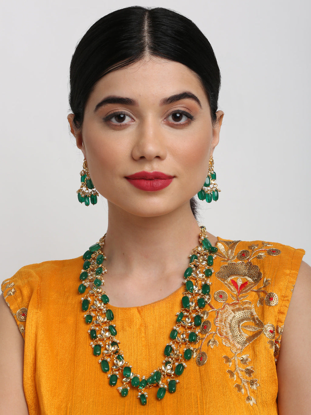 Kundan Neckpiece With Earrings - Ruby Raang | Grocsy