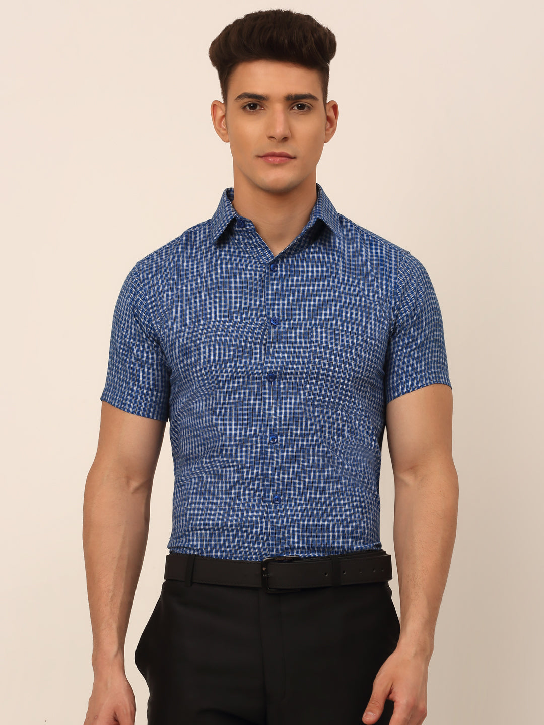 Jainish Men's Mens Brought Checked Formal shirts - Blue | Grocsy