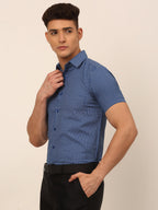 Jainish Men's Mens Brought Checked Formal shirts - Blue | Grocsy