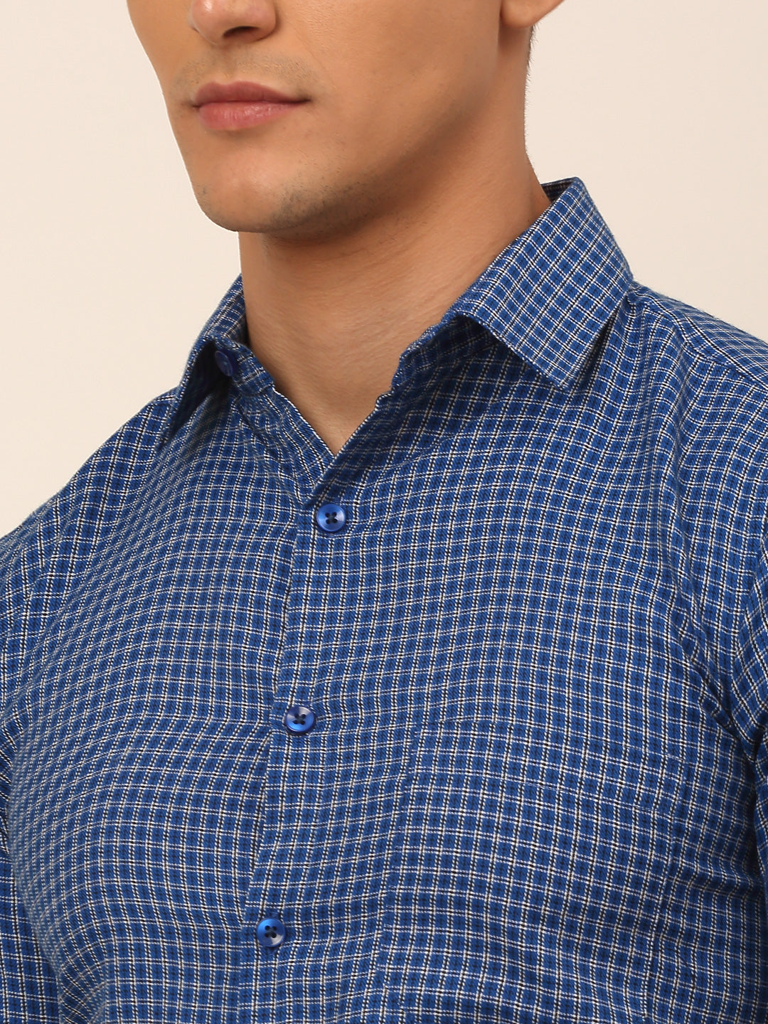 Jainish Men's Mens Brought Checked Formal shirts - Blue | Grocsy