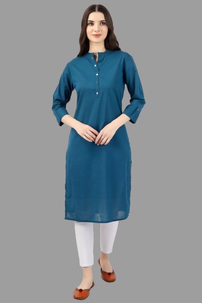 House of RP Women's Light Blue Solid Cotton Straight Kurta | Grocsy