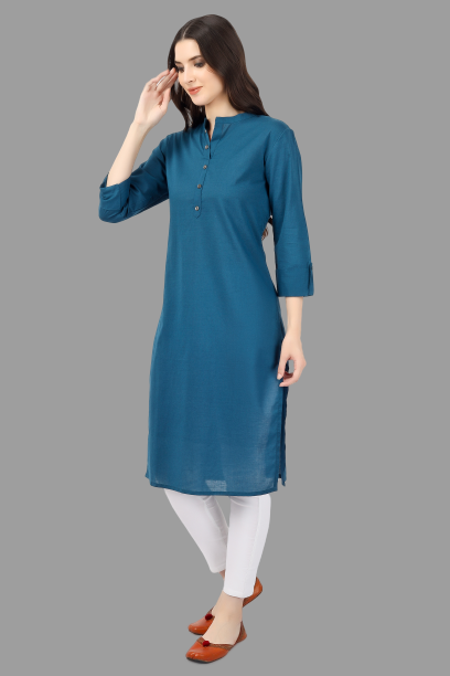 House of RP Women's Light Blue Solid Cotton Straight Kurta | Grocsy
