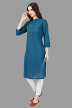 House of RP Women's Light Blue Solid Cotton Straight Kurta | Grocsy