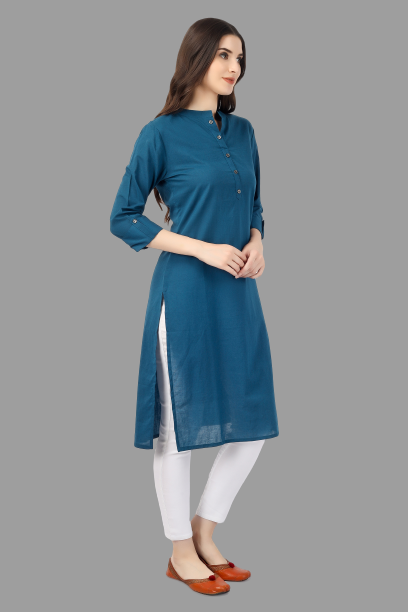 House of RP Women's Light Blue Solid Cotton Straight Kurta | Grocsy