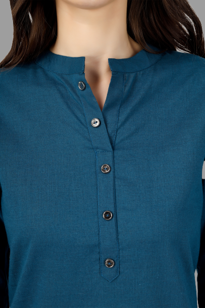 House of RP Women's Light Blue Solid Cotton Straight Kurta | Grocsy