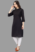 House of RP Women's Black Solid Cotton Straight Kurta | Grocsy
