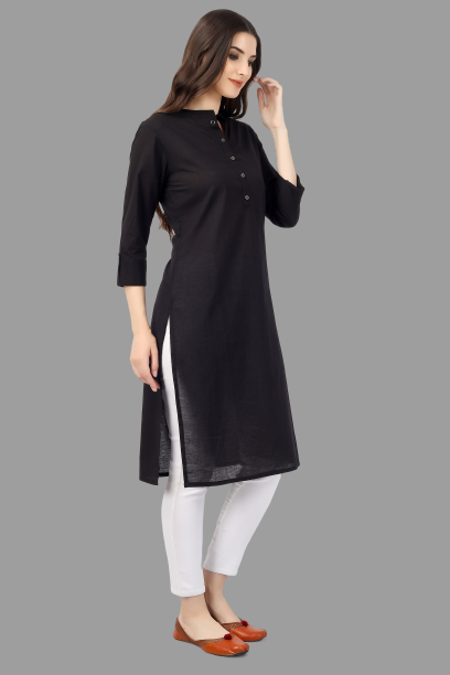 House of RP Women's Black Solid Cotton Straight Kurta | Grocsy