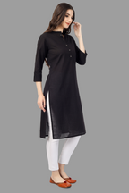 House of RP Women's Black Solid Cotton Straight Kurta | Grocsy