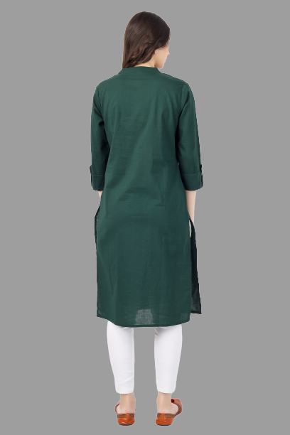 House of RP Women's Green Solid Cotton Straight Kurta | Grocsy