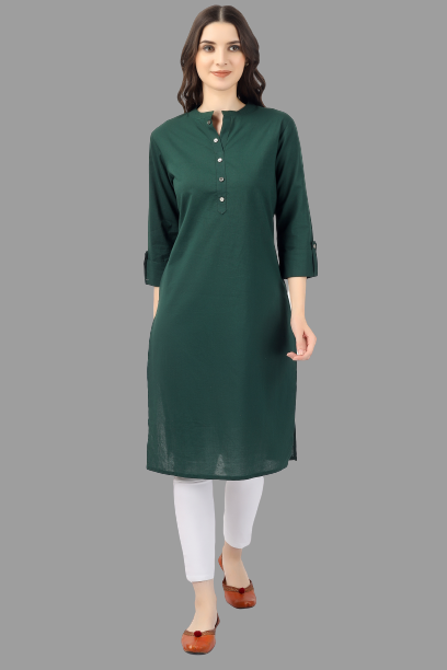 House of RP Women's Green Solid Cotton Straight Kurta | Grocsy