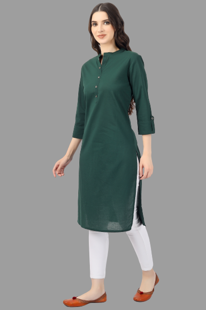 House of RP Women's Green Solid Cotton Straight Kurta | Grocsy