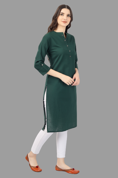 House of RP Women's Green Solid Cotton Straight Kurta | Grocsy