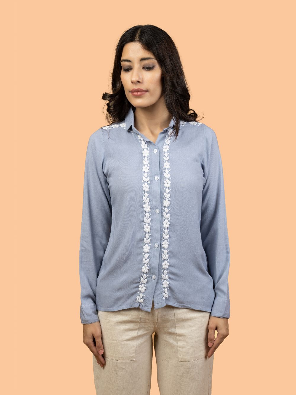 Gharana India Rayon Grey Coloured Chikankari Shirt Top | Grocsy