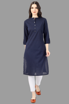 House of RP Women's Blue Solid Cotton Straight Kurta | Grocsy