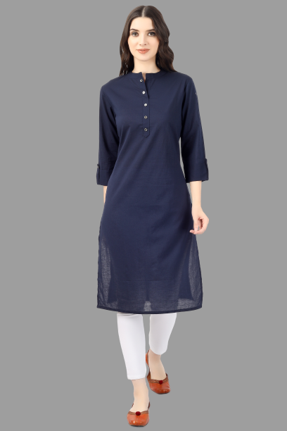 House of RP Women's Blue Solid Cotton Straight Kurta | Grocsy