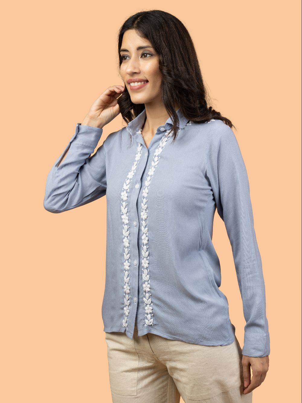 Gharana India Rayon Grey Coloured Chikankari Shirt Top | Grocsy