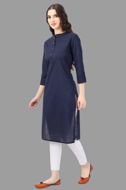 House of RP Women's Blue Solid Cotton Straight Kurta | Grocsy