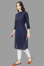 House of RP Women's Blue Solid Cotton Straight Kurta | Grocsy