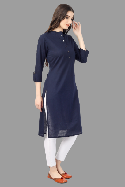 House of RP Women's Blue Solid Cotton Straight Kurta | Grocsy
