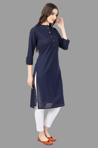 House of RP Women's Blue Solid Cotton Straight Kurta | Grocsy