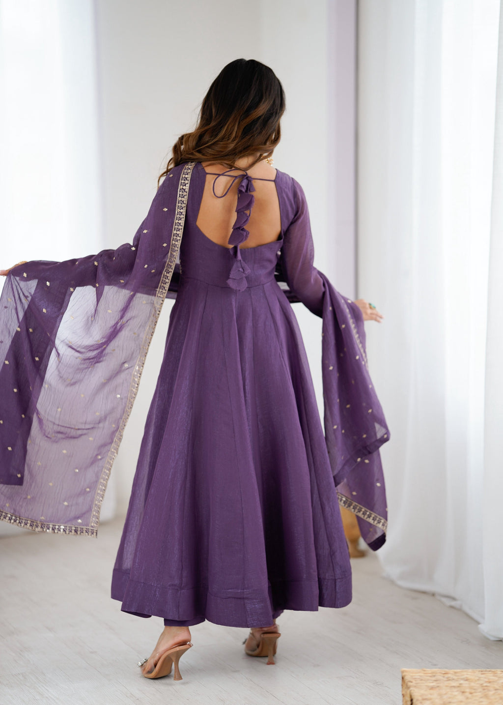 Evanik Lavender Crunchy Silk With Embroidered Zari Dori Work Anarkali Set | Grocsy
