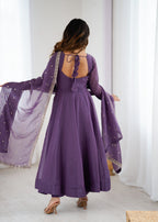 Evanik Lavender Crunchy Silk With Embroidered Zari Dori Work Anarkali Set | Grocsy